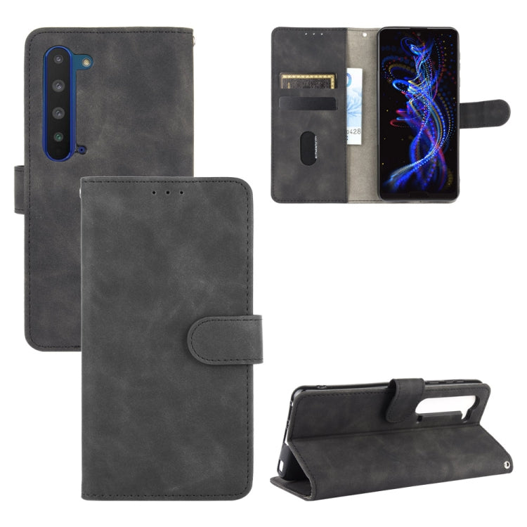 For Sharp Aquos R5G Solid Color Skin Feel Magnetic Buckle Horizontal Flip Calf Texture PU Leather Case with Holder & Card Slots & Wallet