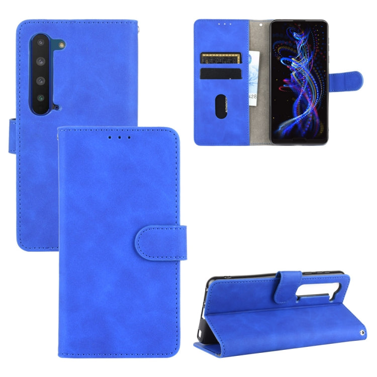 For Sharp Aquos R5G Solid Color Skin Feel Magnetic Buckle Horizontal Flip Calf Texture PU Leather Case with Holder & Card Slots & Wallet