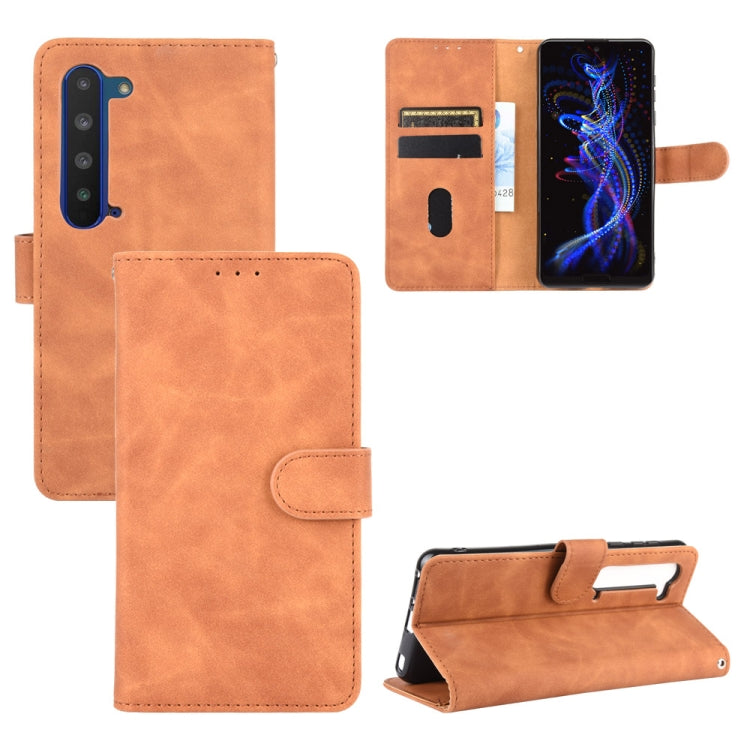 For Sharp Aquos R5G Solid Color Skin Feel Magnetic Buckle Horizontal Flip Calf Texture PU Leather Case with Holder & Card Slots & Wallet