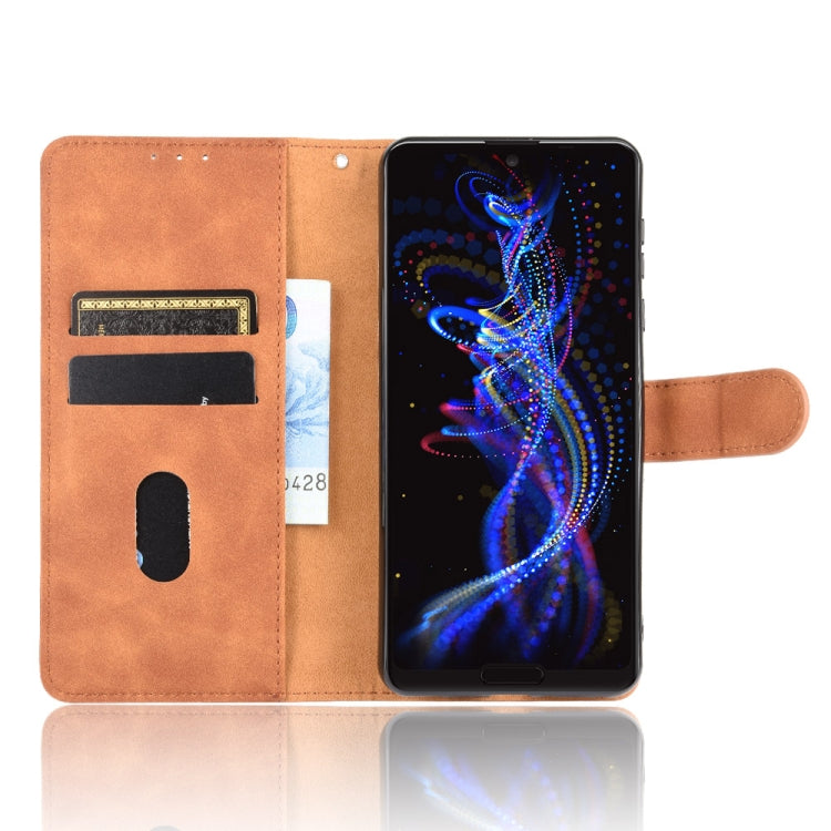 For Sharp Aquos R5G Solid Color Skin Feel Magnetic Buckle Horizontal Flip Calf Texture PU Leather Case with Holder & Card Slots & Wallet