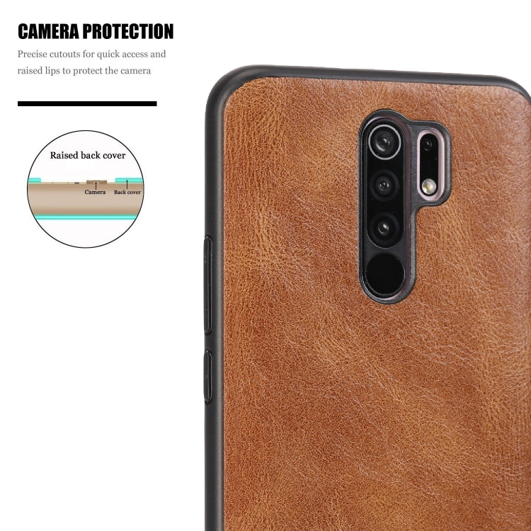 For Xiaomi Redmi 9 Crazy Horse Textured Calfskin PU+PC+TPU Case