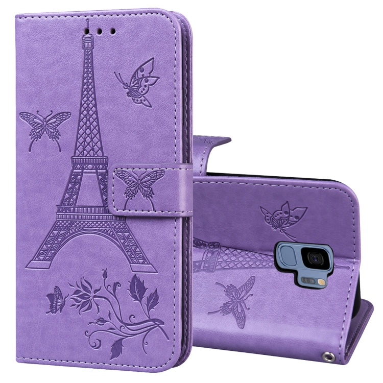 For Samsung Galaxy S9 Embossing Tower Butterflies Pattern Horizontal Flip PU Leather Case with Holder & Card Slot & Wallet