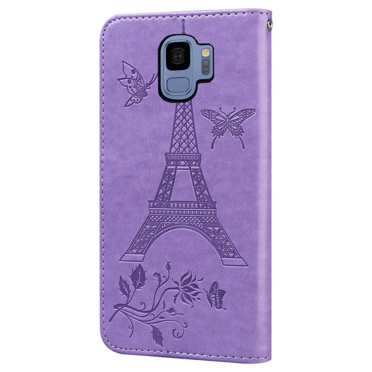 For Samsung Galaxy S9 Embossing Tower Butterflies Pattern Horizontal Flip PU Leather Case with Holder & Card Slot & Wallet