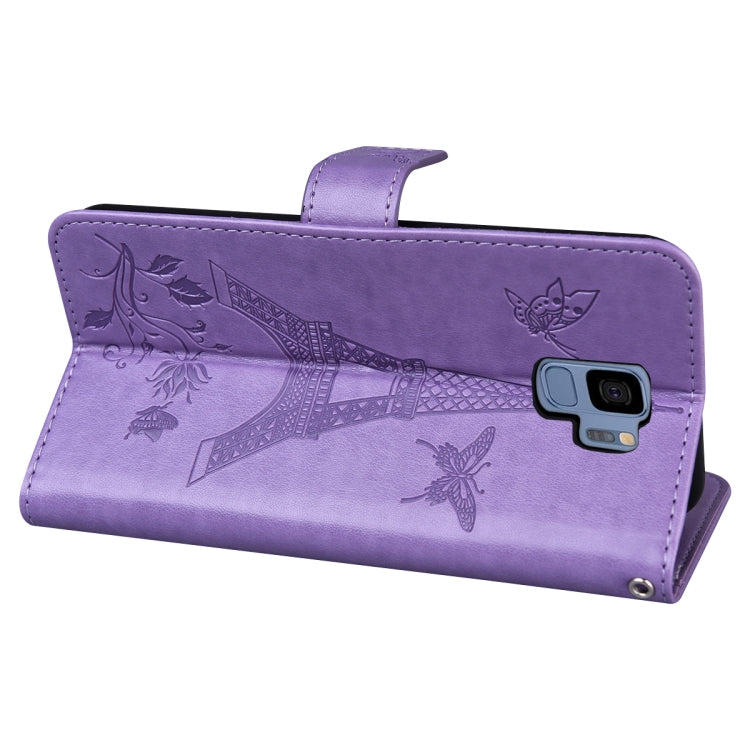For Samsung Galaxy S9 Embossing Tower Butterflies Pattern Horizontal Flip PU Leather Case with Holder & Card Slot & Wallet