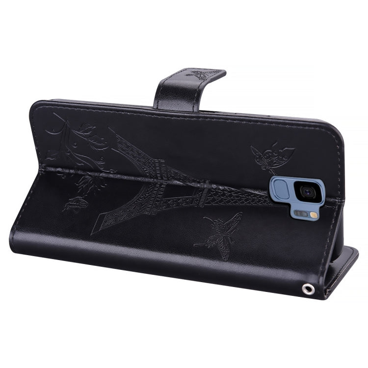 For Samsung Galaxy S9 Embossing Tower Butterflies Pattern Horizontal Flip PU Leather Case with Holder & Card Slot & Wallet