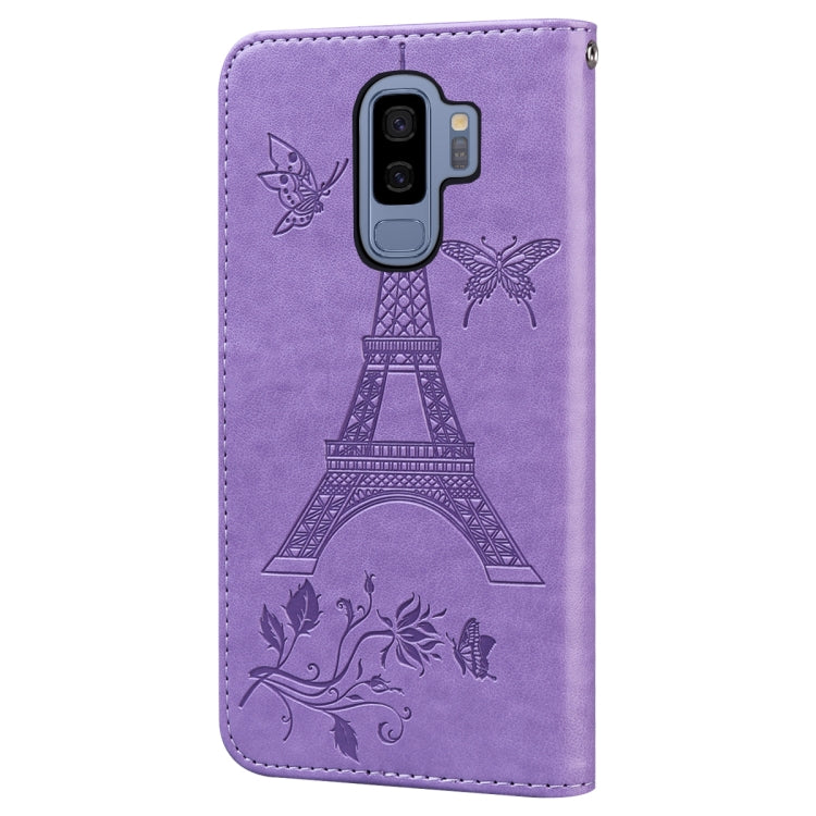For Samsung Galaxy S9+ Embossing Tower Butterflies Pattern Horizontal Flip PU Leather Case with Holder & Card Slot & Wallet