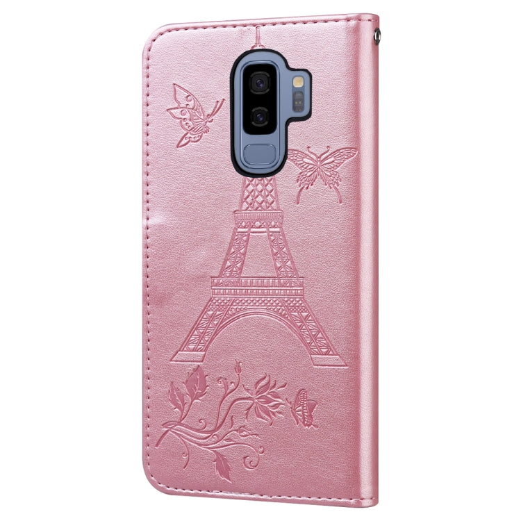 For Samsung Galaxy S9+ Embossing Tower Butterflies Pattern Horizontal Flip PU Leather Case with Holder & Card Slot & Wallet