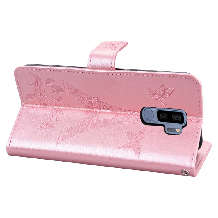 For Samsung Galaxy S9+ Embossing Tower Butterflies Pattern Horizontal Flip PU Leather Case with Holder & Card Slot & Wallet
