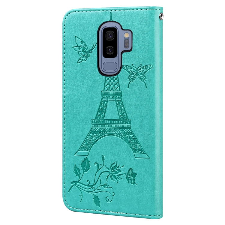 For Samsung Galaxy S9+ Embossing Tower Butterflies Pattern Horizontal Flip PU Leather Case with Holder & Card Slot & Wallet
