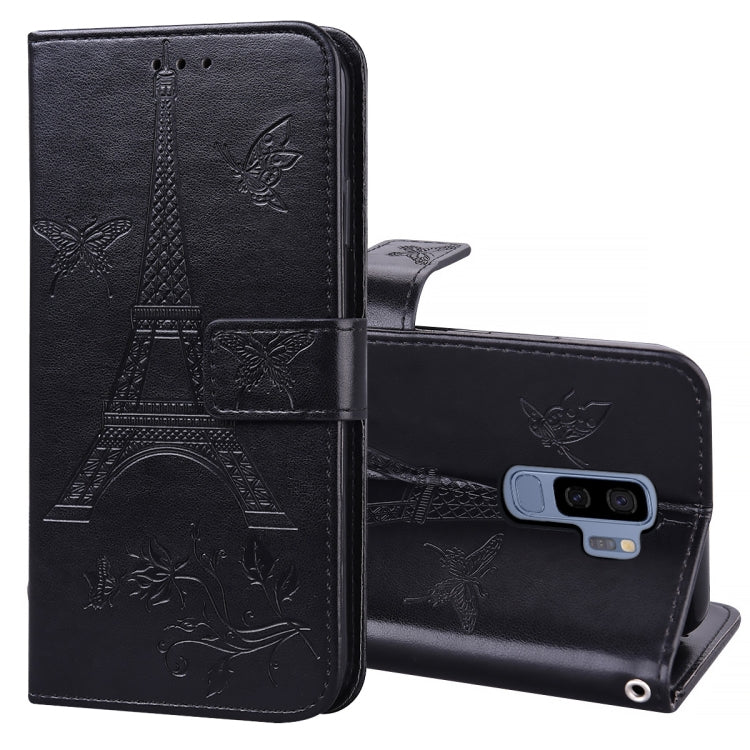 For Samsung Galaxy S9+ Embossing Tower Butterflies Pattern Horizontal Flip PU Leather Case with Holder & Card Slot & Wallet