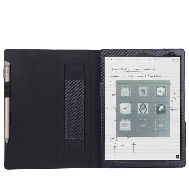 For Sony DPT-CP1 10.3 inch (2018) Carbon Fiber Texture PU Horizontal Flip Leather Case with Holder & Pen Slot & Hand Strap