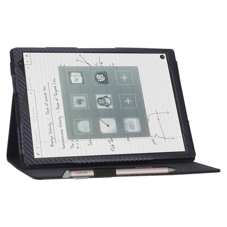 For Sony DPT-CP1 10.3 inch (2018) Carbon Fiber Texture PU Horizontal Flip Leather Case with Holder & Pen Slot & Hand Strap