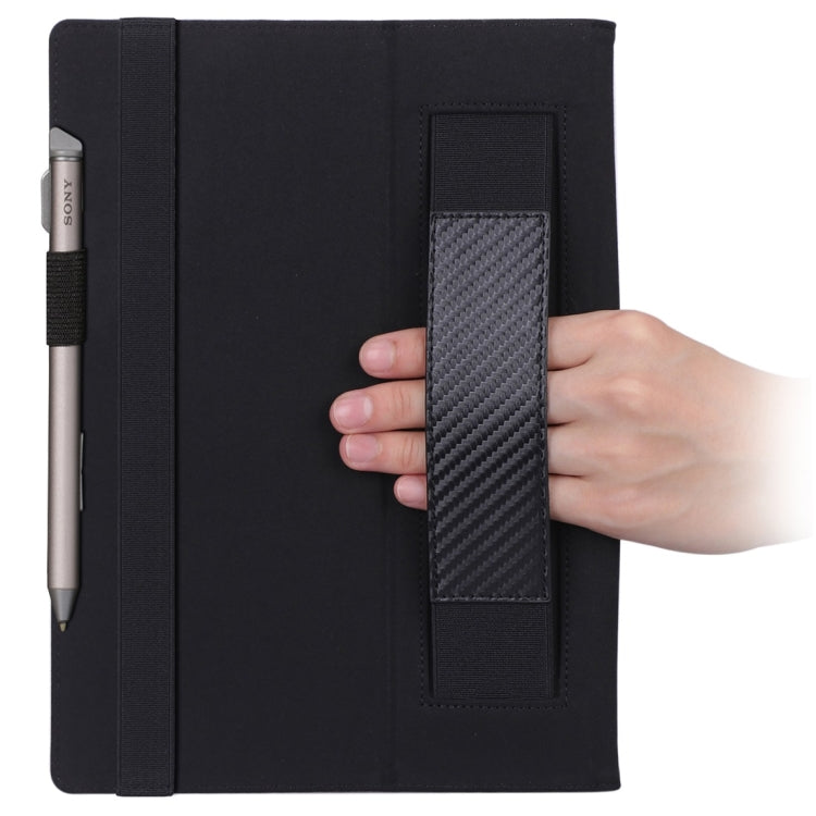For Sony DPT-CP1 10.3 inch (2018) Carbon Fiber Texture PU Horizontal Flip Leather Case with Holder & Pen Slot & Hand Strap