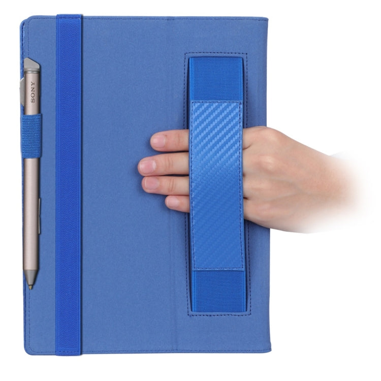 For Sony DPT-CP1 10.3 inch (2018) Carbon Fiber Texture PU Horizontal Flip Leather Case with Holder & Pen Slot & Hand Strap