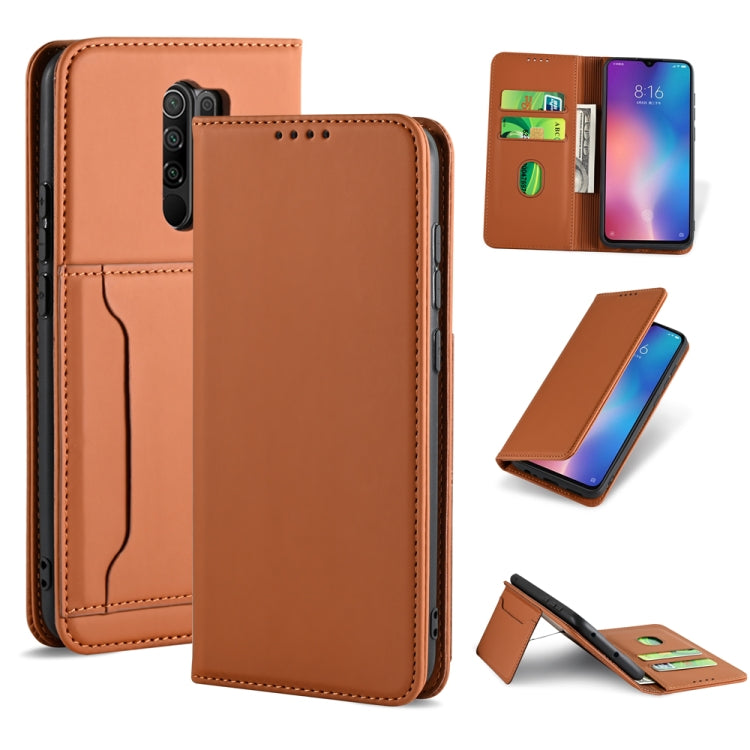 For Xiaomi Redmi 9 Strong Magnetism Shockproof Horizontal Flip Liquid Feel Leather Case with Holder & Card Slots & Wallet