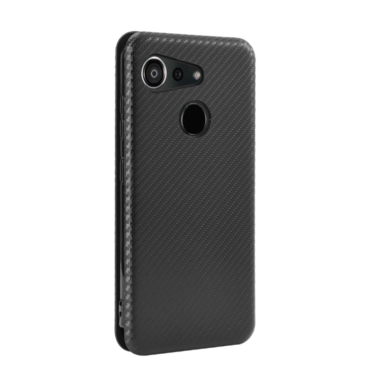 For Kyocera Android One S6 Carbon Fiber Texture Horizontal Flip TPU + PC + PU Leather Case with Card Slot