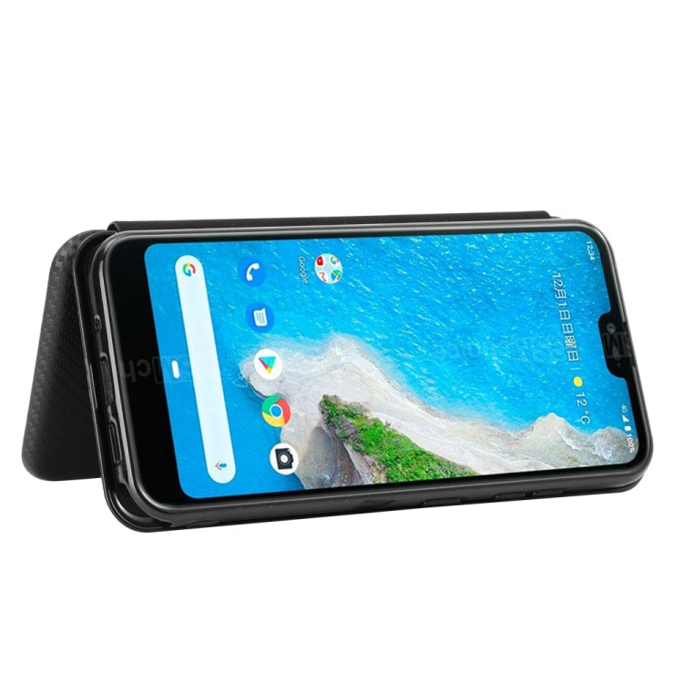 For Kyocera Android One S6 Carbon Fiber Texture Horizontal Flip TPU + PC + PU Leather Case with Card Slot