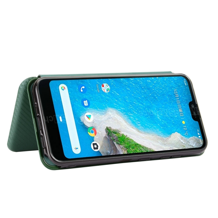For Kyocera Android One S6 Carbon Fiber Texture Horizontal Flip TPU + PC + PU Leather Case with Card Slot