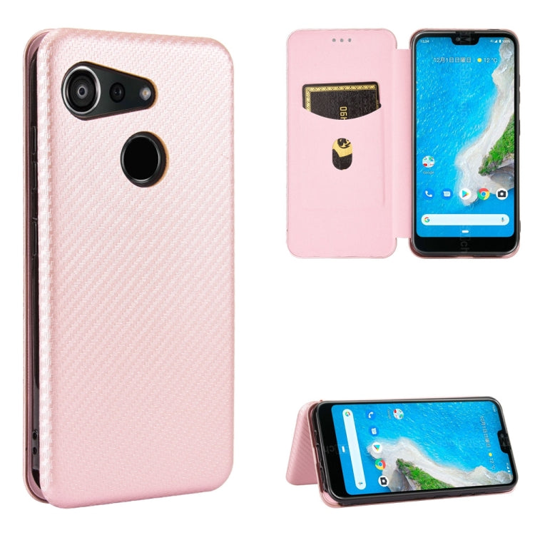 For Kyocera Android One S6 Carbon Fiber Texture Horizontal Flip TPU + PC + PU Leather Case with Card Slot