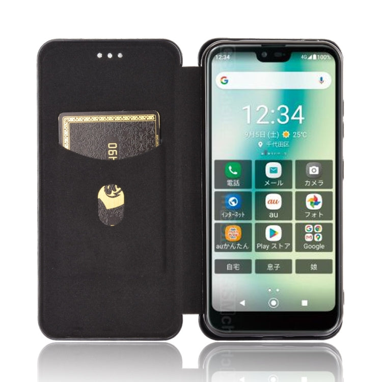 For Kyocera Gratina KYV48 Carbon Fiber Texture Horizontal Flip TPU + PC + PU Leather Case with Card Slot