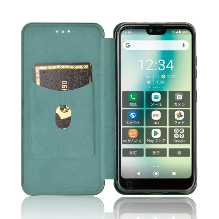 For Kyocera Gratina KYV48 Carbon Fiber Texture Horizontal Flip TPU + PC + PU Leather Case with Card Slot