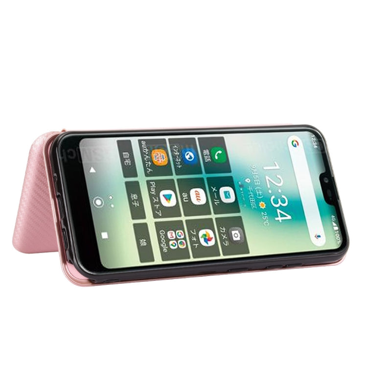 For Kyocera Gratina KYV48 Carbon Fiber Texture Horizontal Flip TPU + PC + PU Leather Case with Card Slot