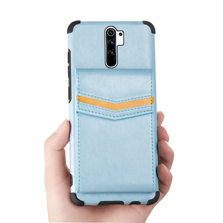 For Xiaomi Redmi 9 Flip Card Bag Copper Buckle TPU + PU Leather Back Cover Shockproof Case with Card Slots & Photo Frame