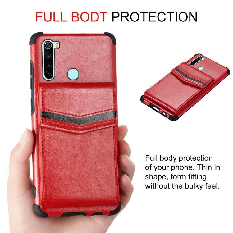 For Xiaomi Redmi Note 8 Flip Card Bag Copper Buckle TPU + PU Leather Back Cover Shockproof Case with Card Slots & Photo Frame
