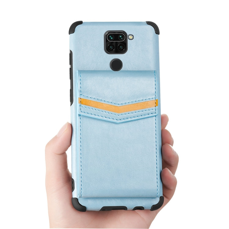 For Xiaomi Redmi Note 9 Flip Card Bag Copper Buckle TPU + PU Leather Back Cover Shockproof Case with Card Slots & Photo Frame