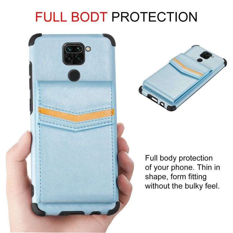 For Xiaomi Redmi Note 9 Flip Card Bag Copper Buckle TPU + PU Leather Back Cover Shockproof Case with Card Slots & Photo Frame