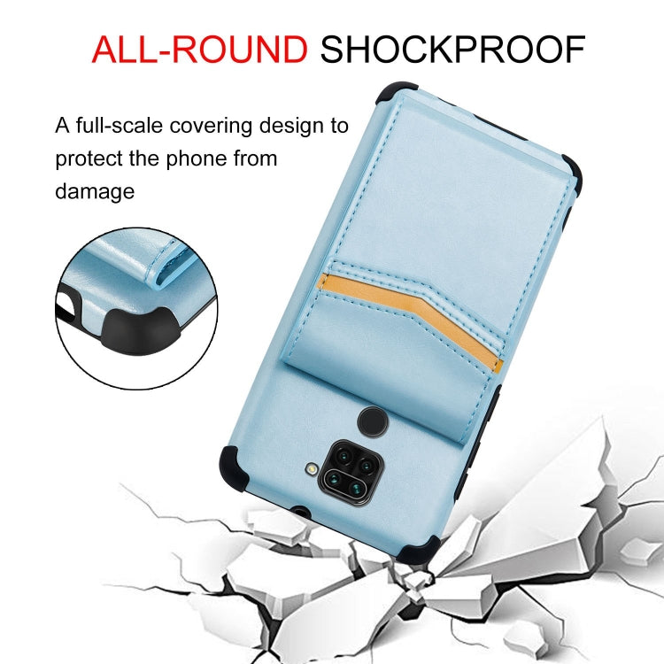 For Xiaomi Redmi Note 9 Flip Card Bag Copper Buckle TPU + PU Leather Back Cover Shockproof Case with Card Slots & Photo Frame