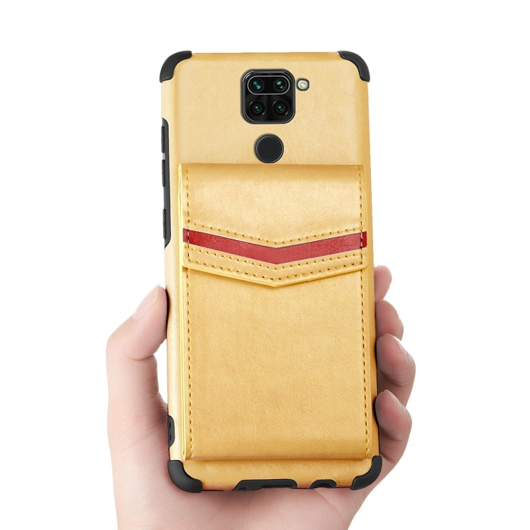 For Xiaomi Redmi Note 9 Flip Card Bag Copper Buckle TPU + PU Leather Back Cover Shockproof Case with Card Slots & Photo Frame