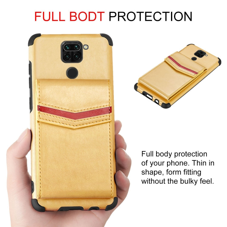 For Xiaomi Redmi Note 9 Flip Card Bag Copper Buckle TPU + PU Leather Back Cover Shockproof Case with Card Slots & Photo Frame