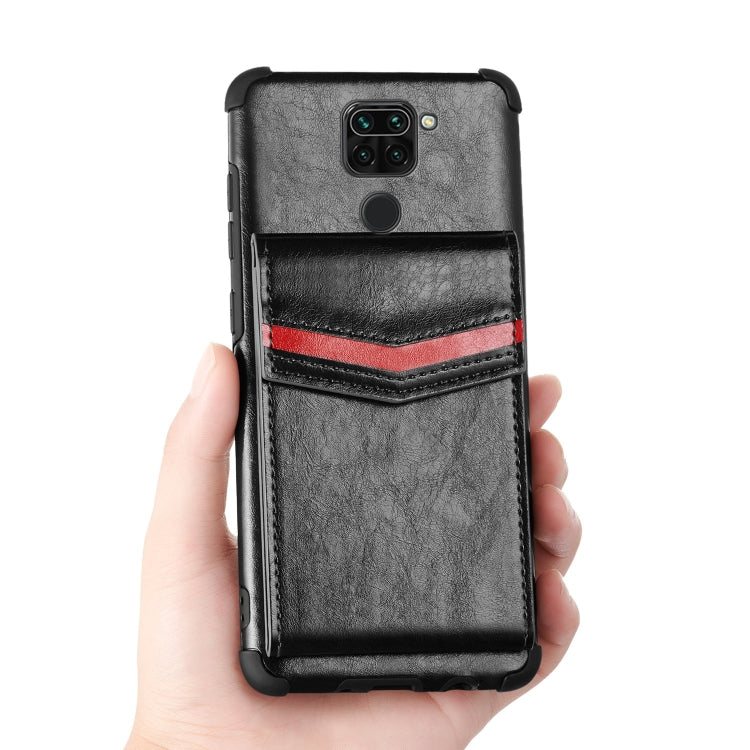 For Xiaomi Redmi Note 9 Flip Card Bag Copper Buckle TPU + PU Leather Back Cover Shockproof Case with Card Slots & Photo Frame