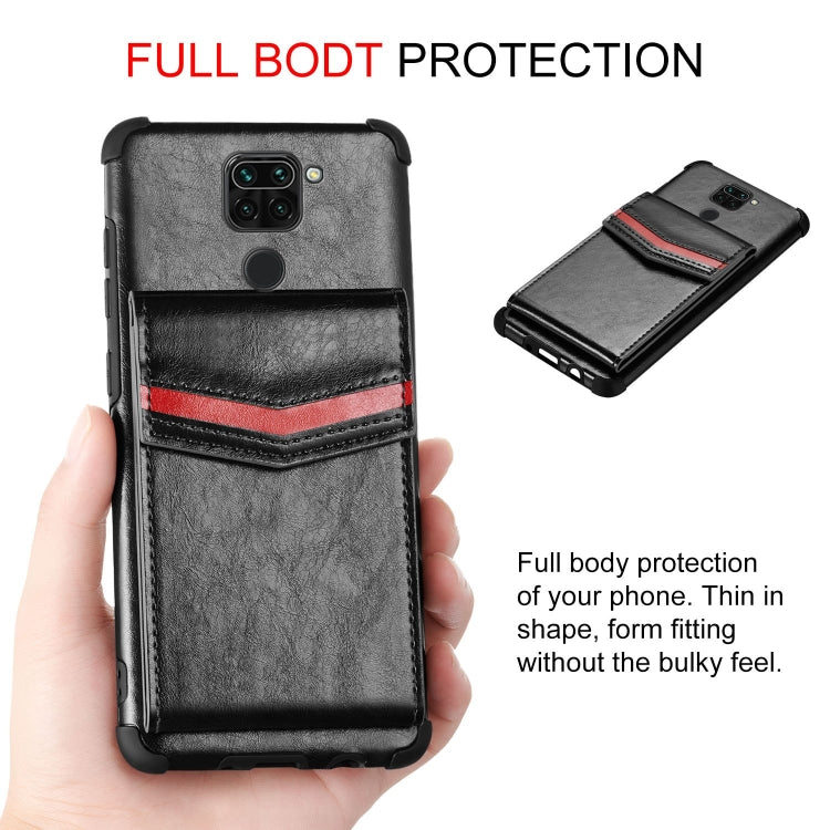 For Xiaomi Redmi Note 9 Flip Card Bag Copper Buckle TPU + PU Leather Back Cover Shockproof Case with Card Slots & Photo Frame