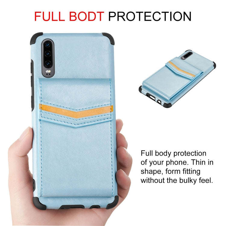 For Huawei P30 Flip Card Bag Copper Buckle TPU + PU Leather Back Cover Shockproof Case with Card Slots & Photo Frame