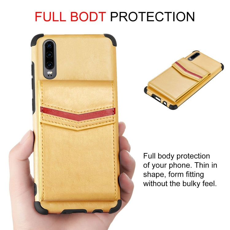 For Huawei P30 Flip Card Bag Copper Buckle TPU + PU Leather Back Cover Shockproof Case with Card Slots & Photo Frame