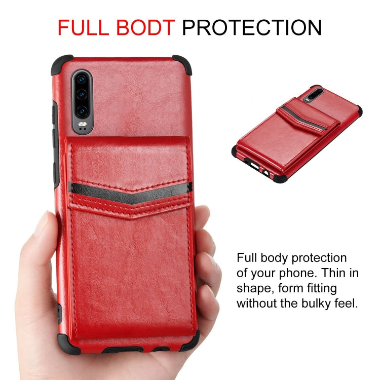For Huawei P30 Flip Card Bag Copper Buckle TPU + PU Leather Back Cover Shockproof Case with Card Slots & Photo Frame