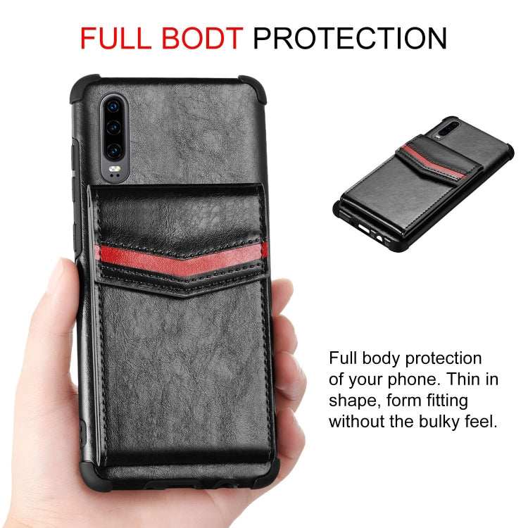 For Huawei P30 Flip Card Bag Copper Buckle TPU + PU Leather Back Cover Shockproof Case with Card Slots & Photo Frame