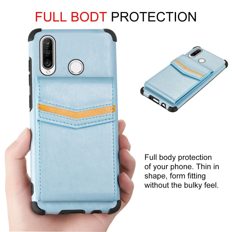For Huawei P30 Lite Flip Card Bag Copper Buckle TPU + PU Leather Back Cover Shockproof Case with Card Slots & Photo Frame