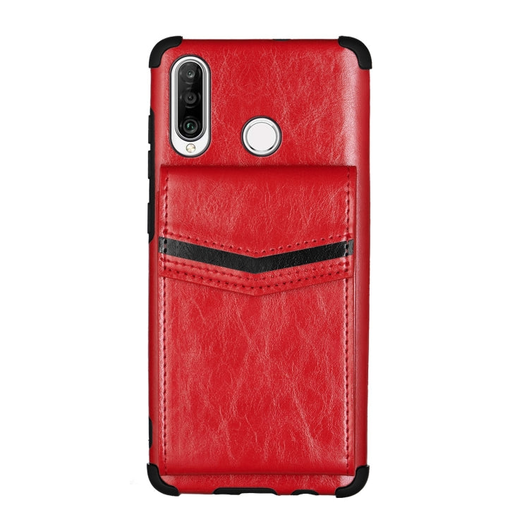 For Huawei P30 Lite Flip Card Bag Copper Buckle TPU + PU Leather Back Cover Shockproof Case with Card Slots & Photo Frame