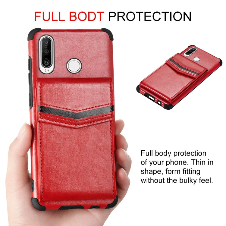 For Huawei P30 Lite Flip Card Bag Copper Buckle TPU + PU Leather Back Cover Shockproof Case with Card Slots & Photo Frame