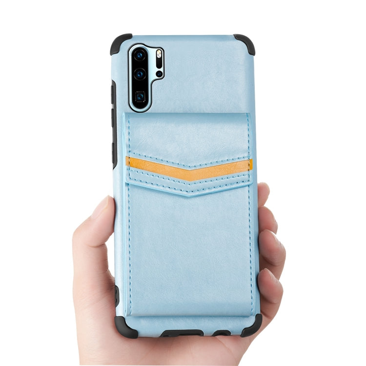 For Huawei P30 Pro Flip Card Bag Copper Buckle TPU + PU Leather Back Cover Shockproof Case with Card Slots & Photo Frame