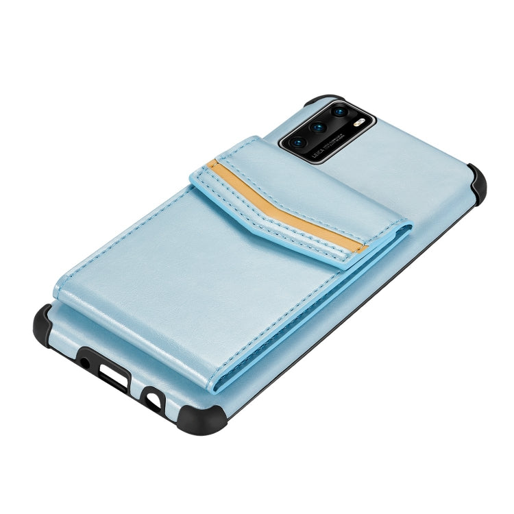 For Huawei P40 Flip Card Bag Copper Buckle TPU + PU Leather Back Cover Shockproof Case with Card Slots & Photo Frame