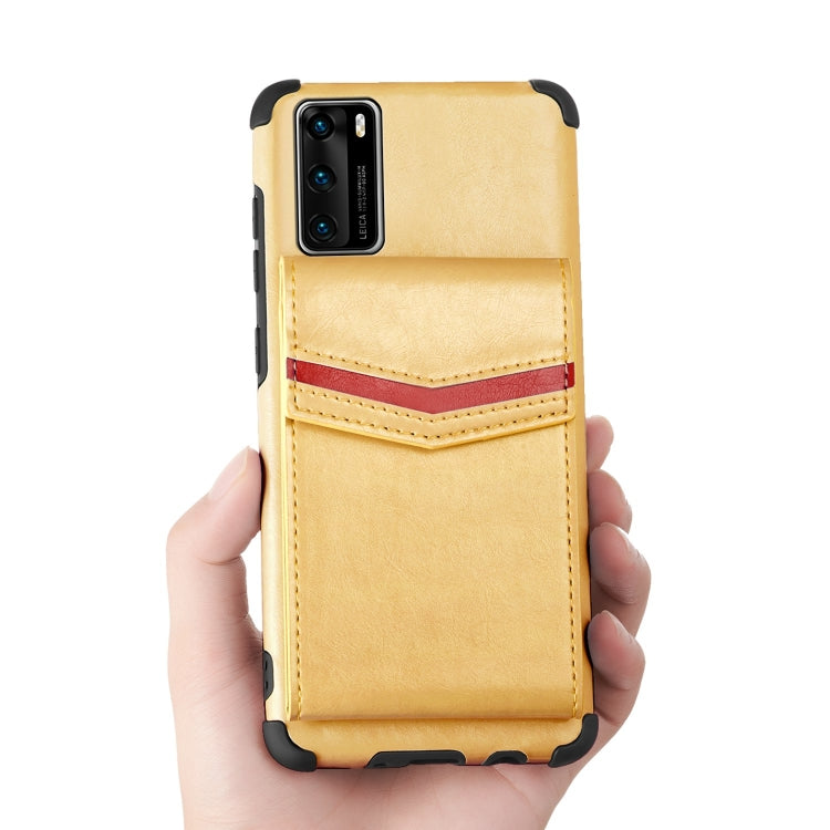 For Huawei P40 Flip Card Bag Copper Buckle TPU + PU Leather Back Cover Shockproof Case with Card Slots & Photo Frame