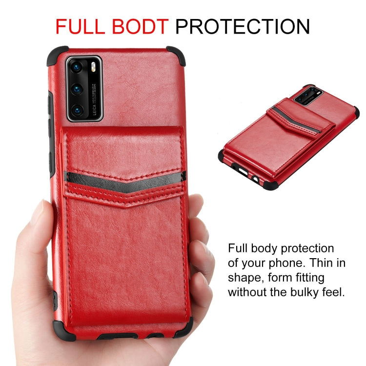 For Huawei P40 Flip Card Bag Copper Buckle TPU + PU Leather Back Cover Shockproof Case with Card Slots & Photo Frame