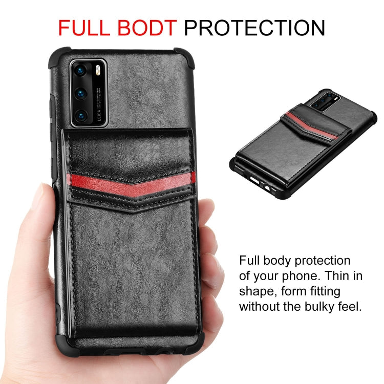 For Huawei P40 Flip Card Bag Copper Buckle TPU + PU Leather Back Cover Shockproof Case with Card Slots & Photo Frame