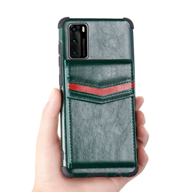 For Huawei P40 Flip Card Bag Copper Buckle TPU + PU Leather Back Cover Shockproof Case with Card Slots & Photo Frame