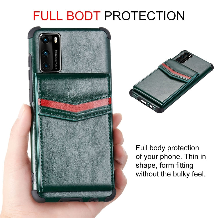 For Huawei P40 Flip Card Bag Copper Buckle TPU + PU Leather Back Cover Shockproof Case with Card Slots & Photo Frame