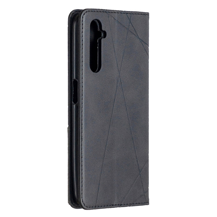 For OPPO Realme 6 Rhombus Texture Horizontal Flip Magnetic Leather Case with Holder & Card Slots